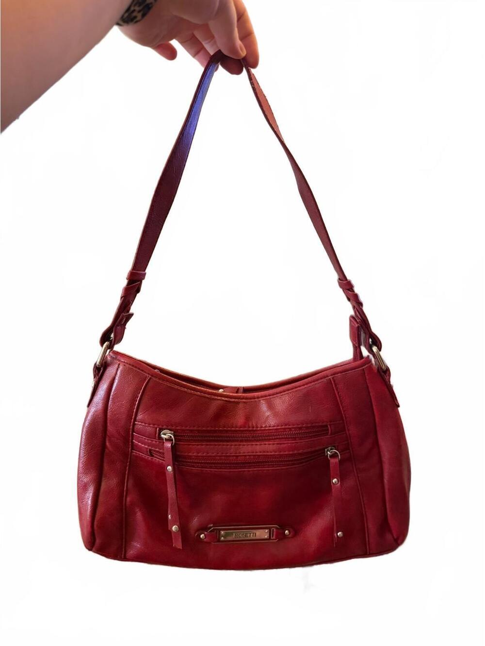 Y2K Rosetti Red Faux Leather Hobo Shoulder Bag Multi Pocket Purse